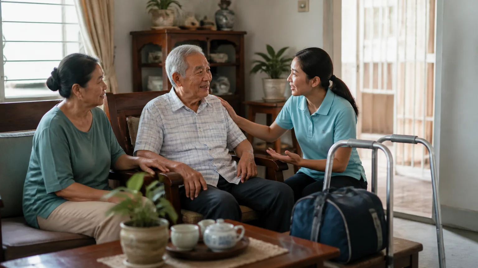 Older adult preparing for rehabilitation at home after hospital discharge
