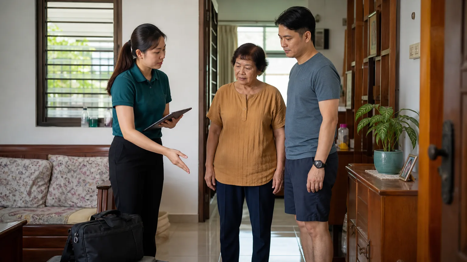 Family discussing a suitable home physiotherapy space in Penang