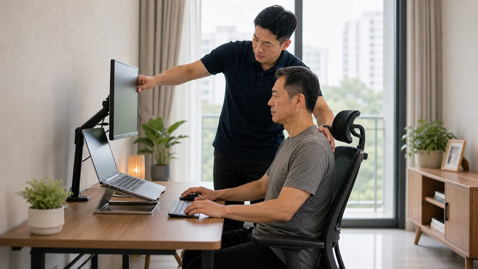 Ergonomic home workstation setup reviewed by a physiotherapist