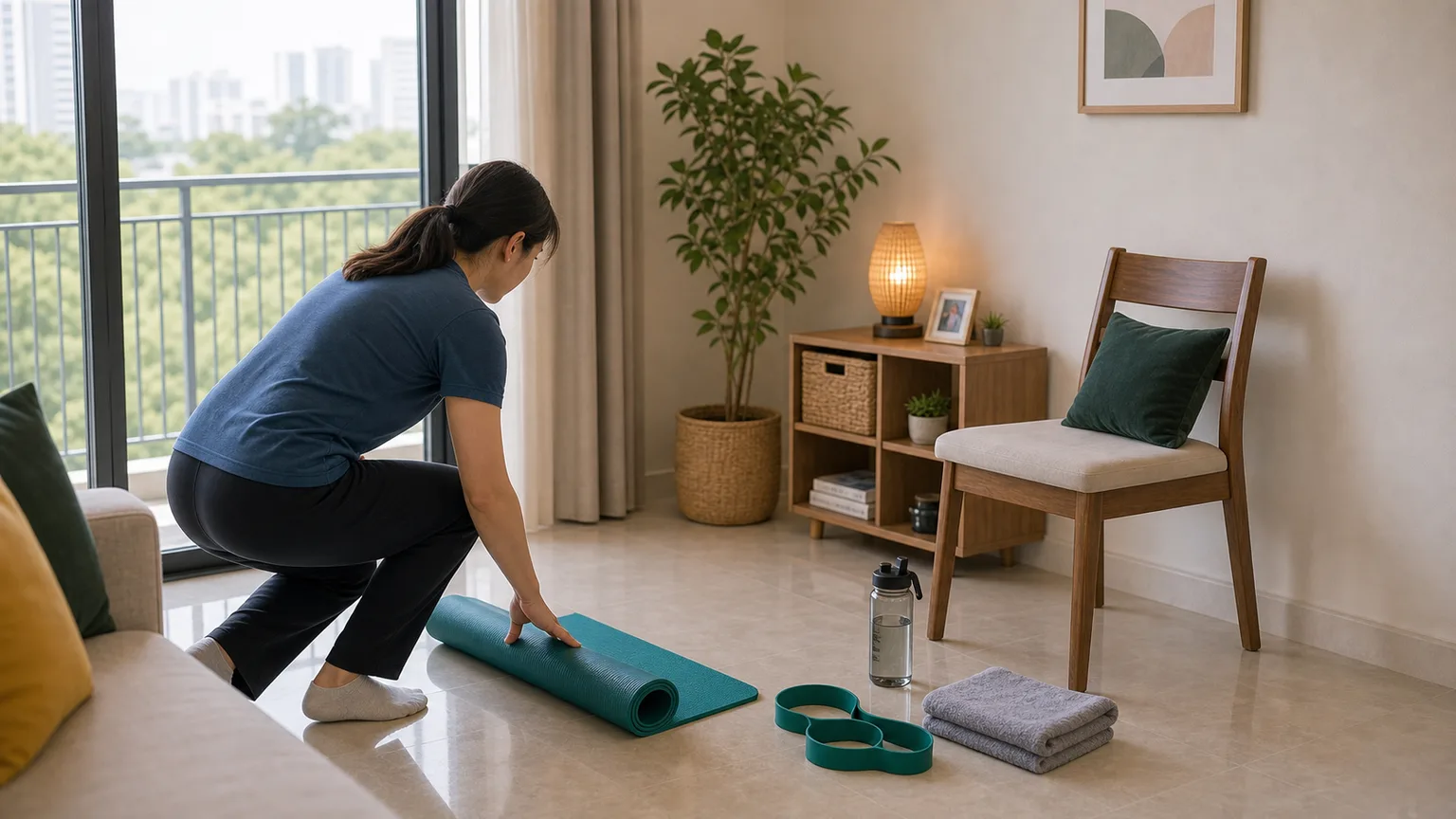 Simple home exercise space for physiotherapy recovery
