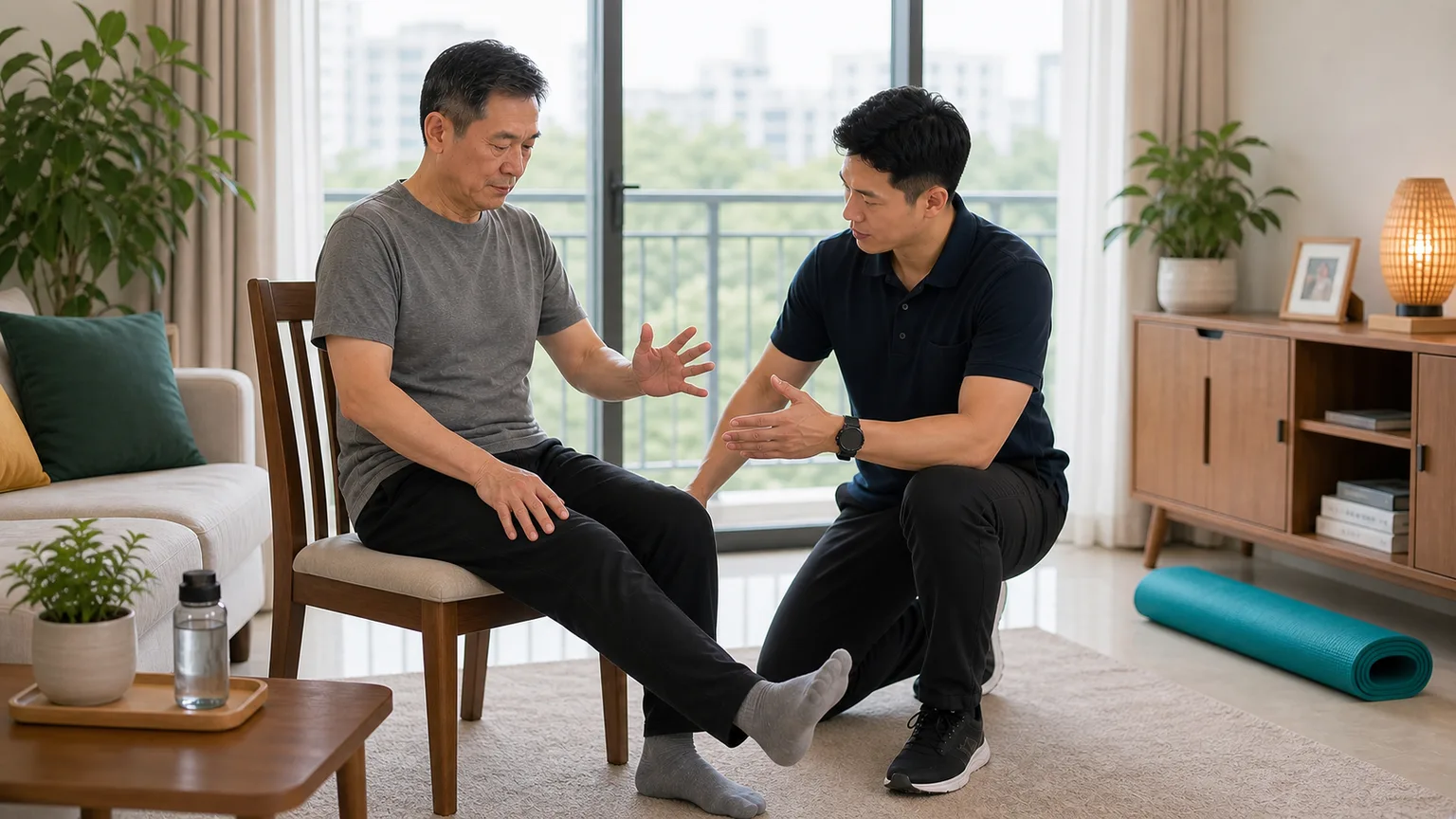 Arthritis mobility exercise guided by a physiotherapist at home