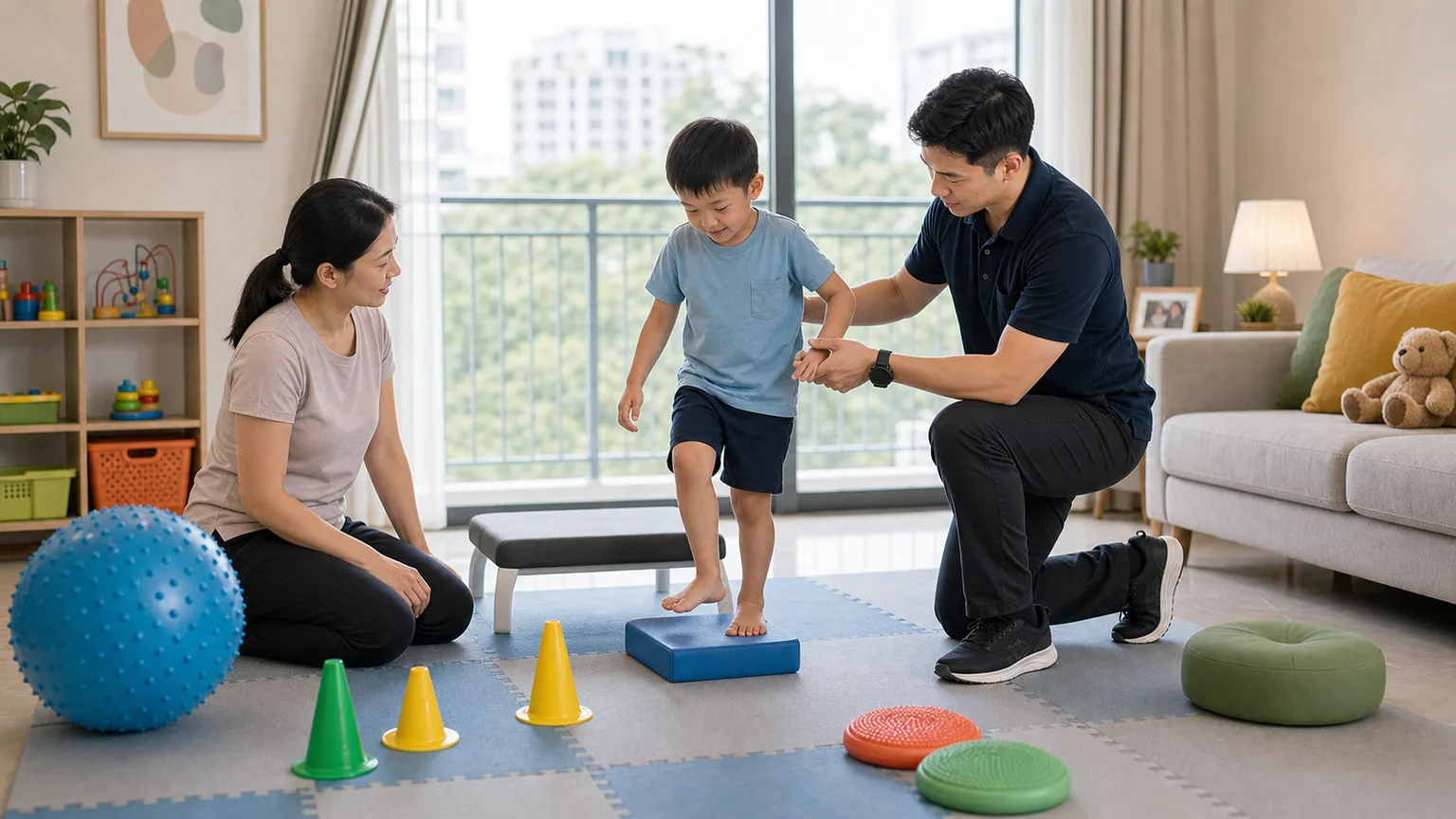 Child movement practice for cerebral palsy physiotherapy at home