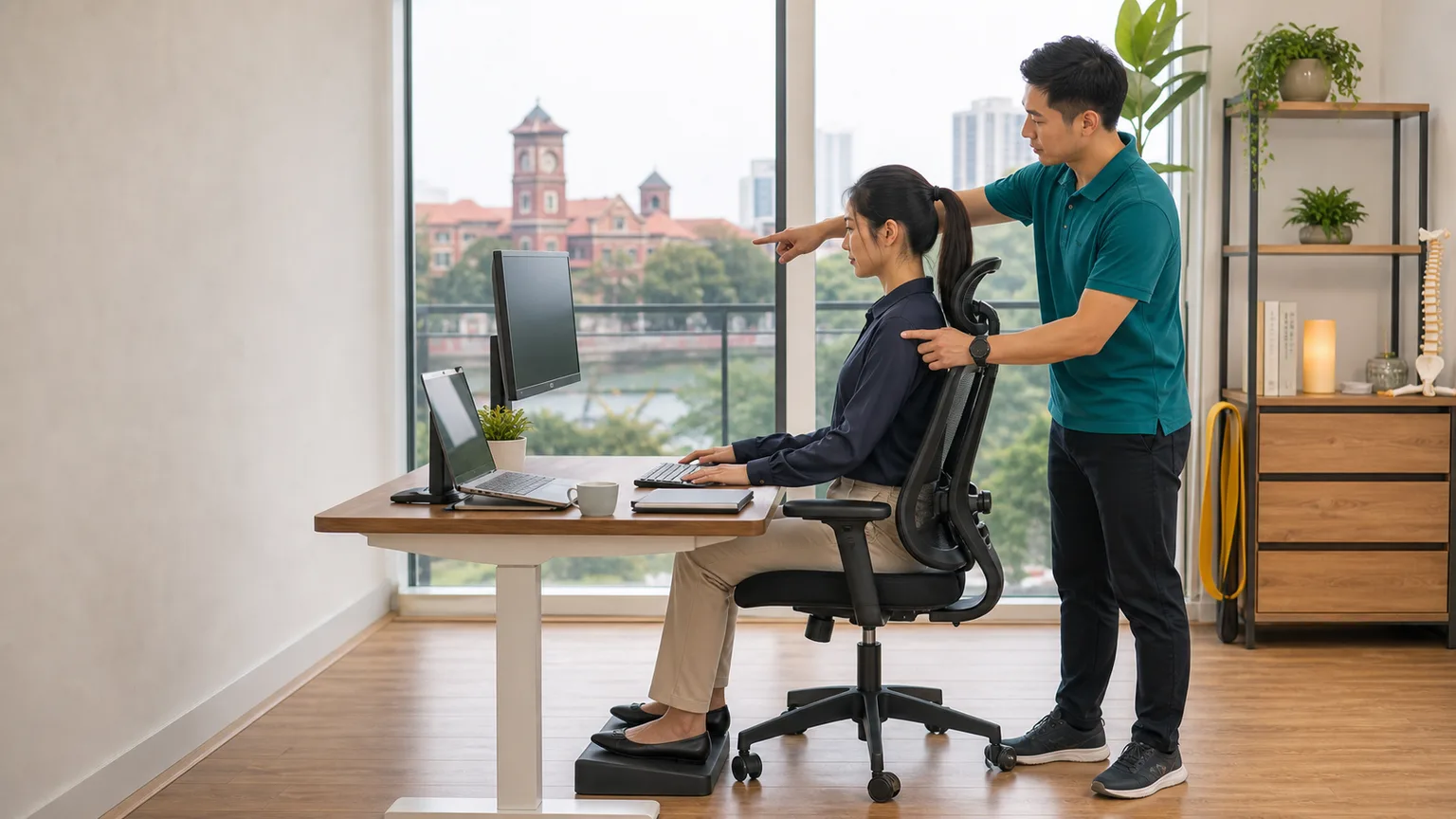 Neck pain desk posture assessment by a home physiotherapist