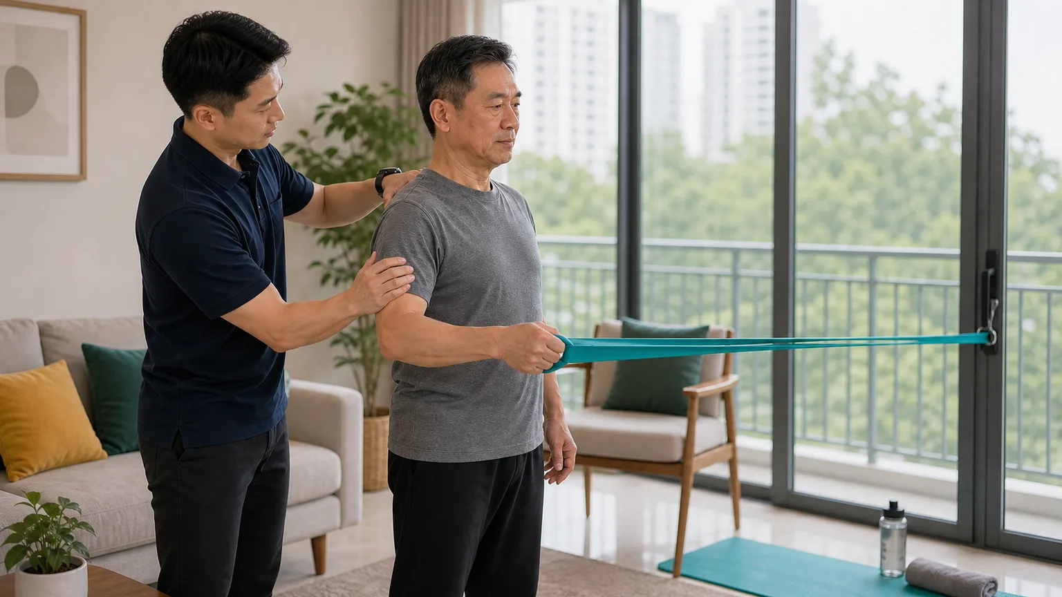 Shoulder impingement resistance band exercise supervised at home