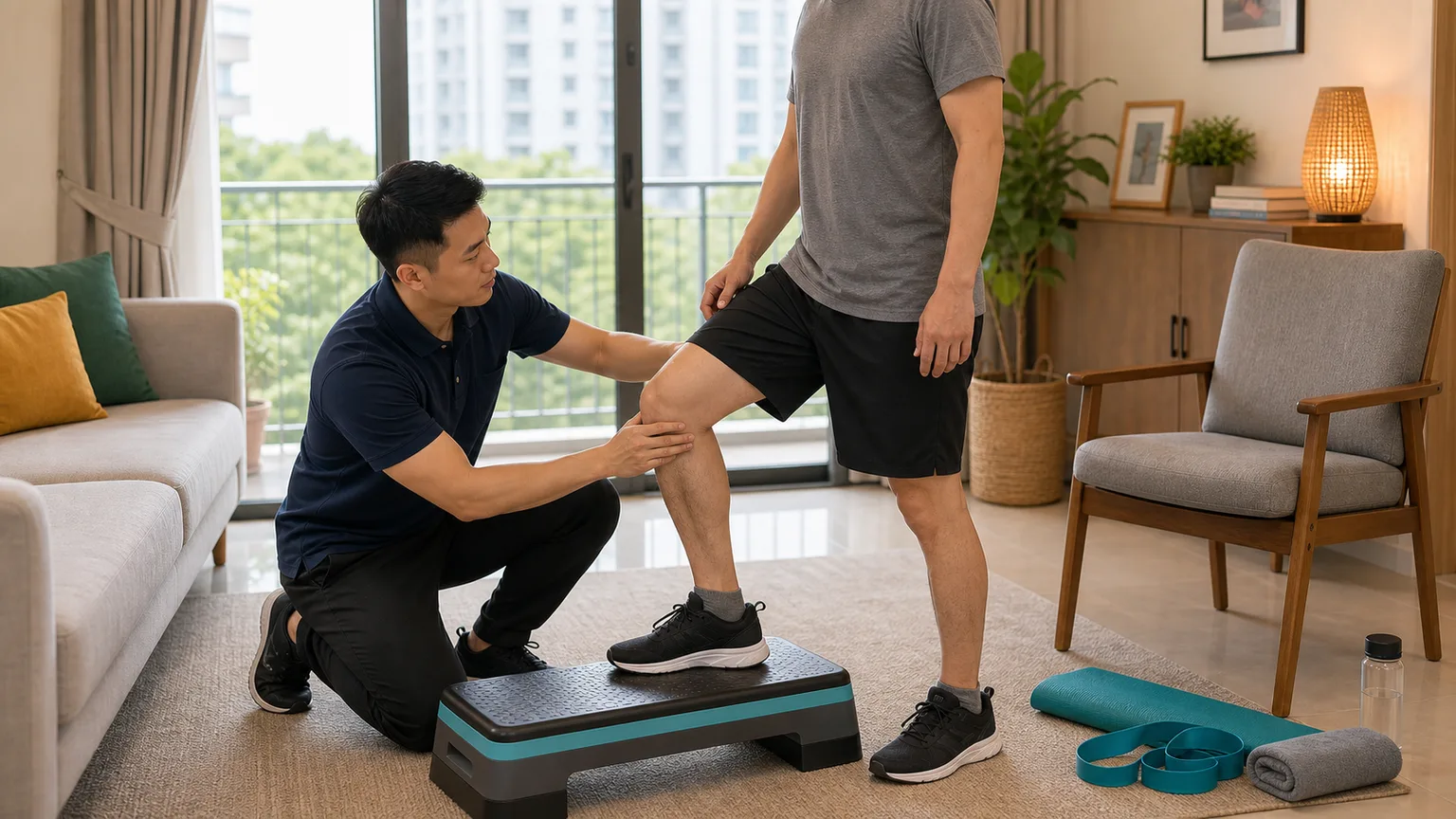 Orthopaedic physiotherapy assessment for knee and leg movement at home