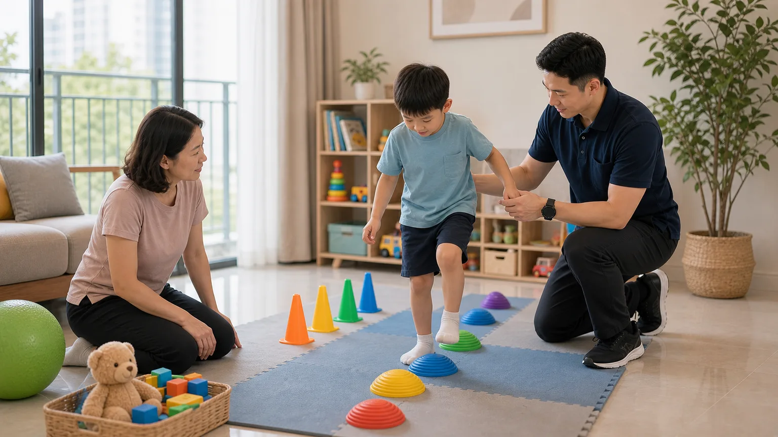 Paediatric physiotherapy movement practice in a family home