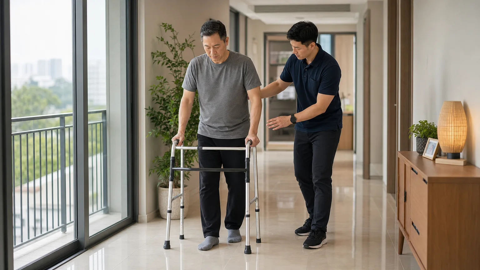 Post-surgical walking practice with a home physiotherapist